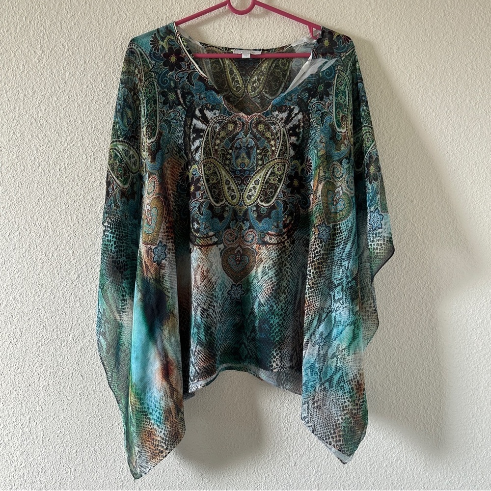 Harlow Zee Sheer Coverup Blouse Snake Print Boxy Relaxed Women’s Small Vacation